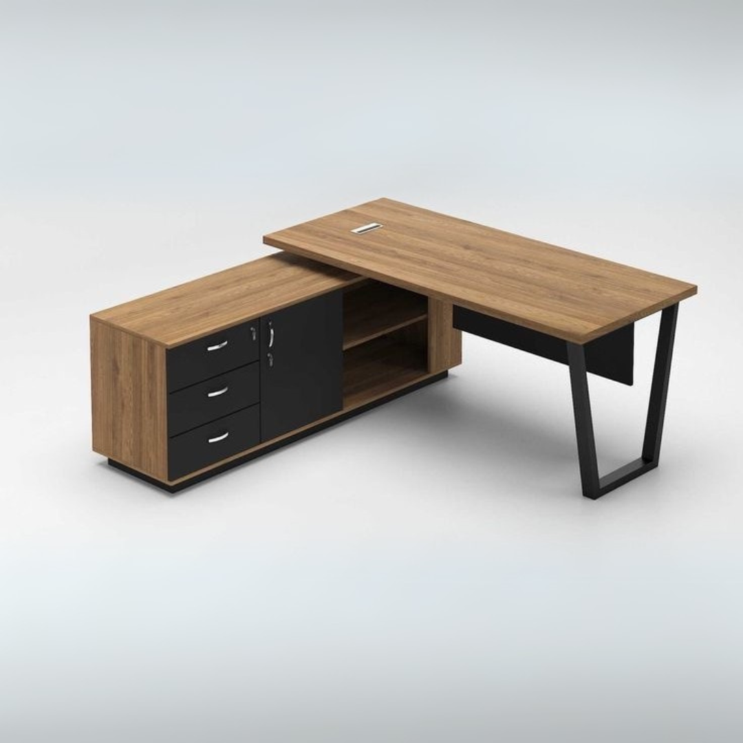 Office Desk – Wooden & Black, 160x160cm