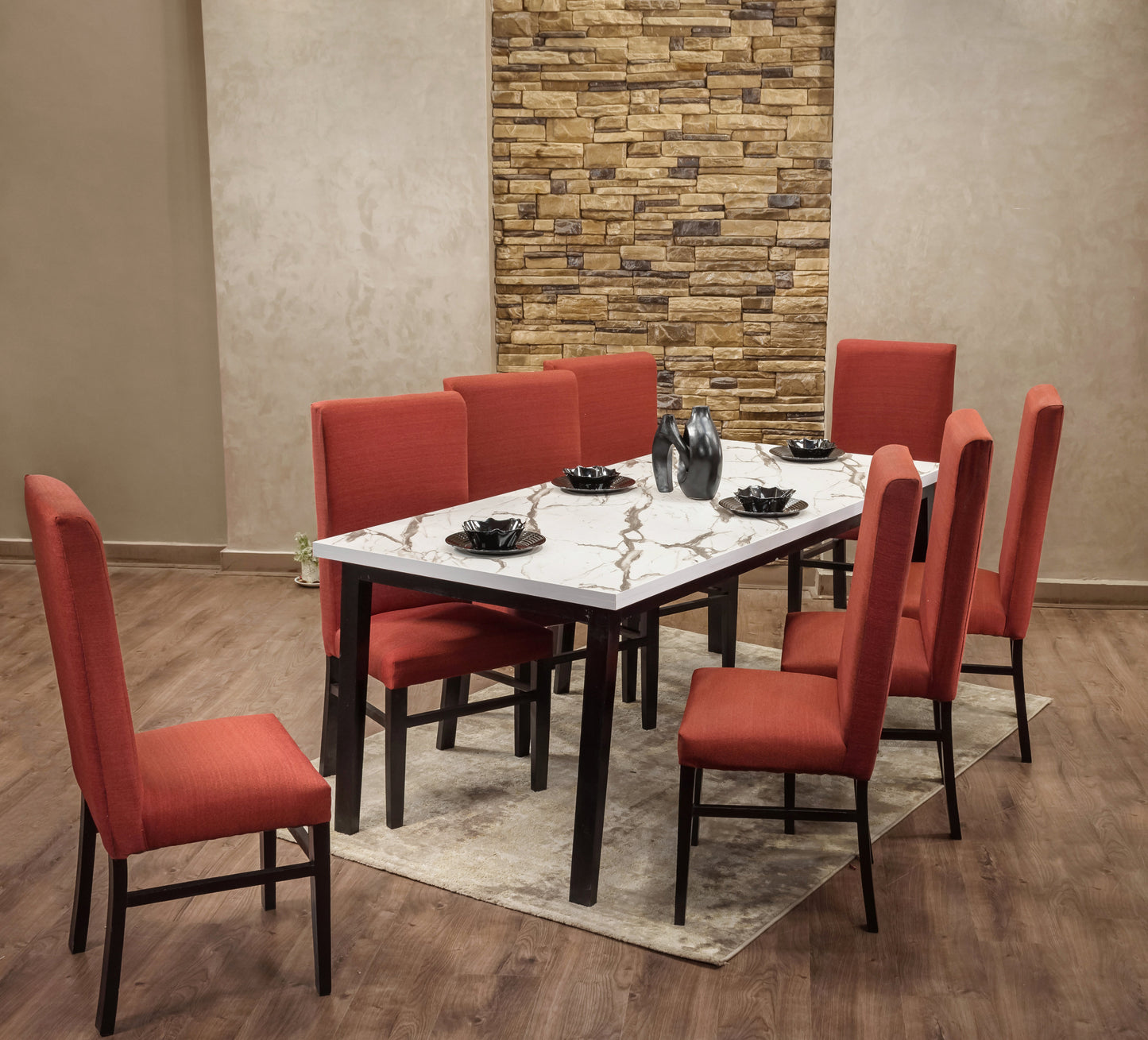 8-Seater Dining Table – Linen Chairs, 200x90cm