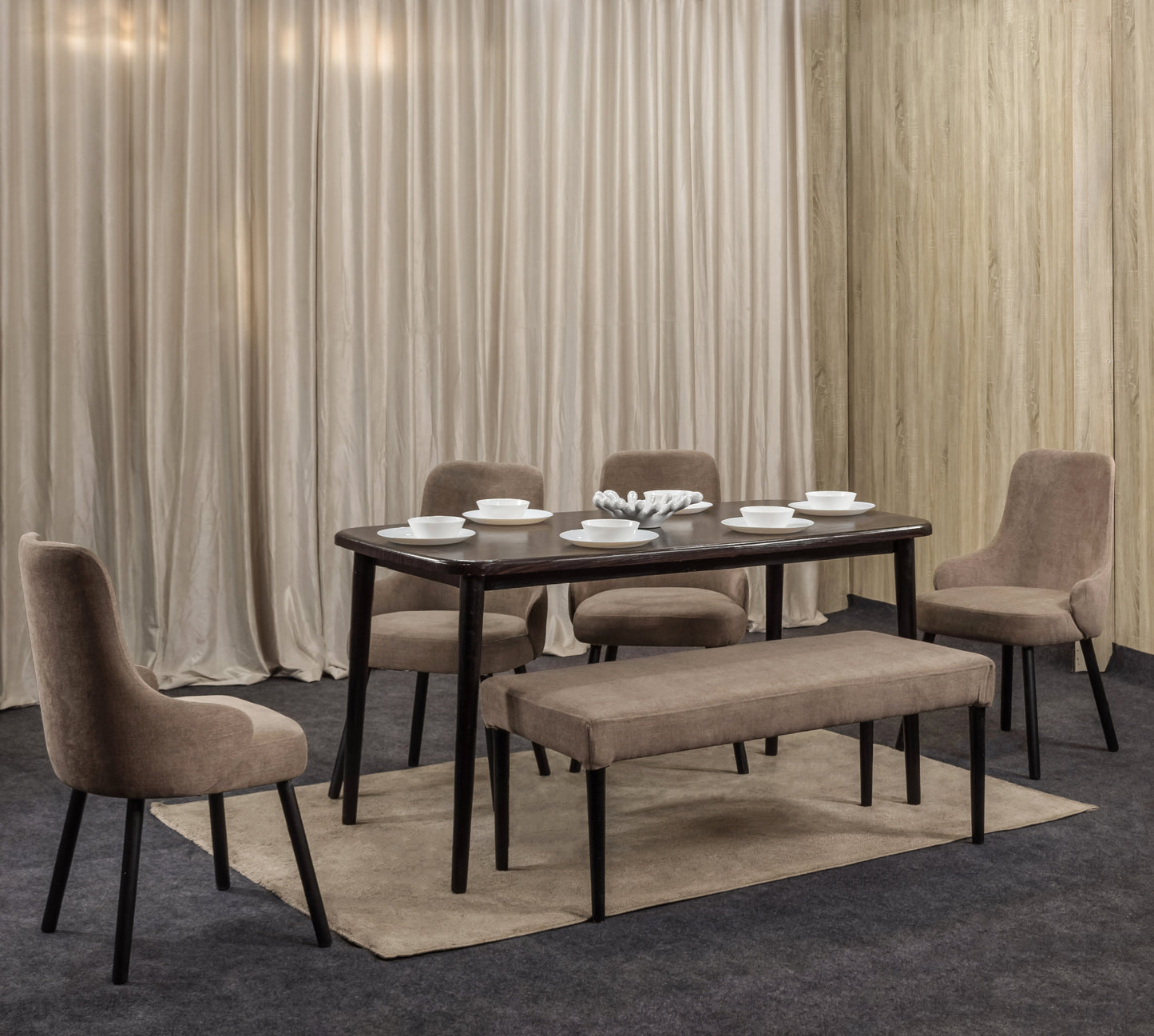 4-Seater Dining Table – Linen Chairs, 160x80cm