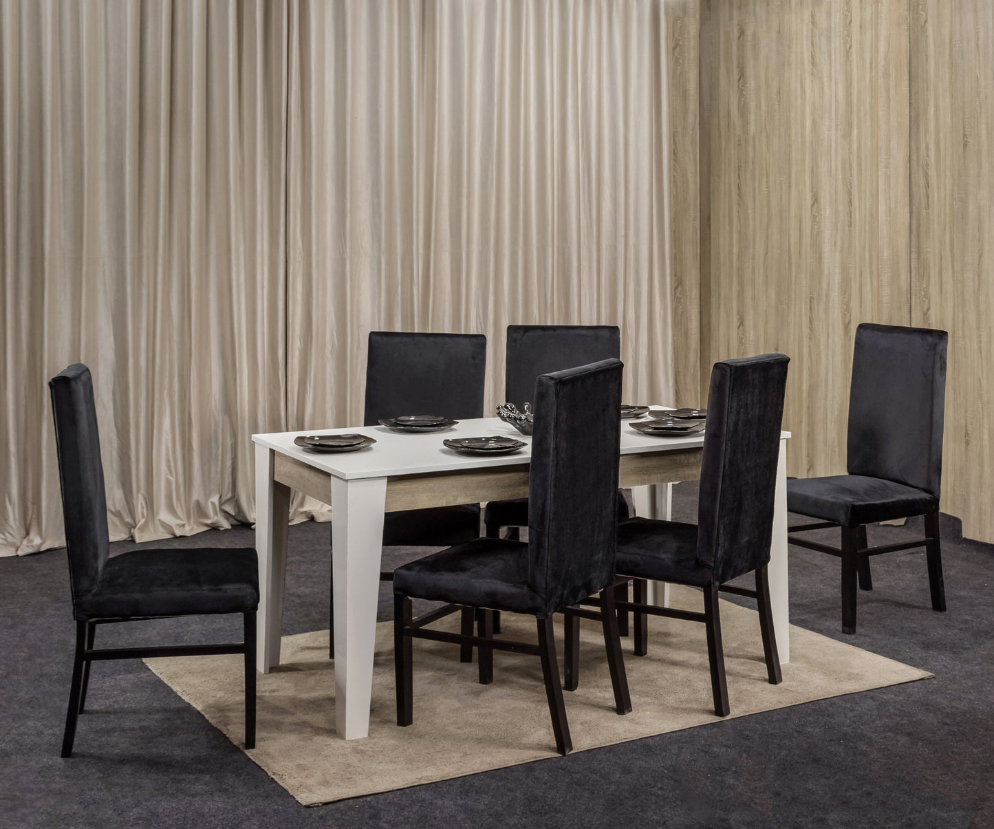6-Seater Dining Table – Velvet Chairs, 160x80cm