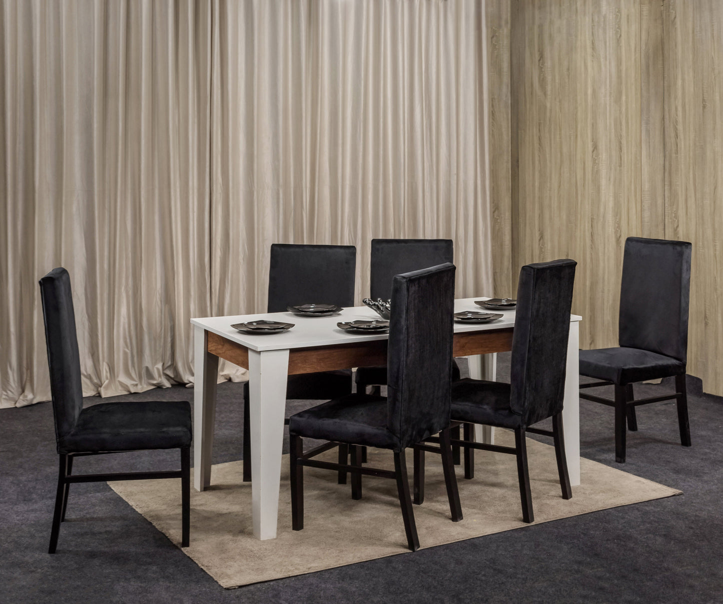 6-Seater Dining Table – Velvet Chairs, 160x80cm