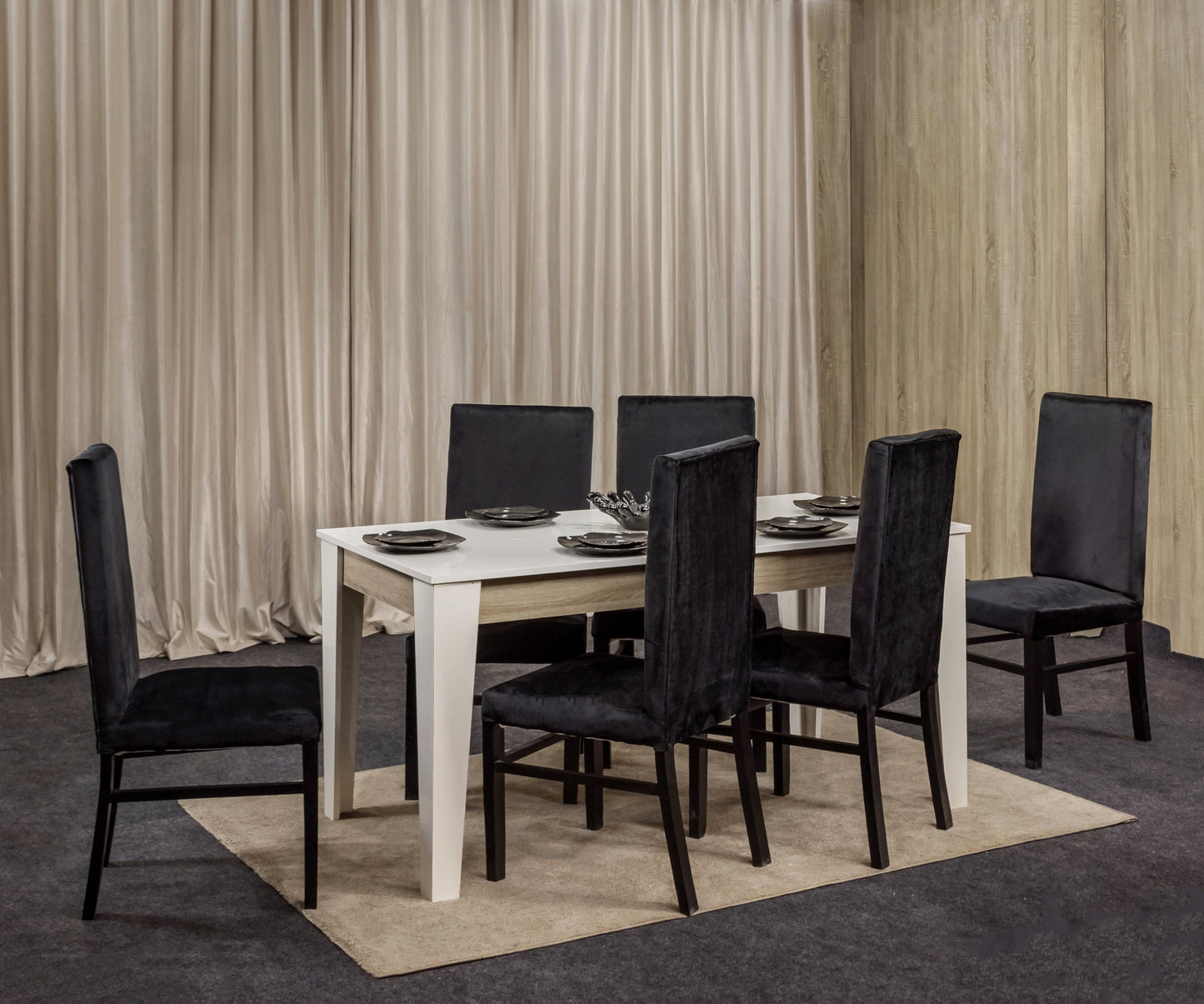 6-Seater Dining Table – Velvet Chairs, 160x80cm