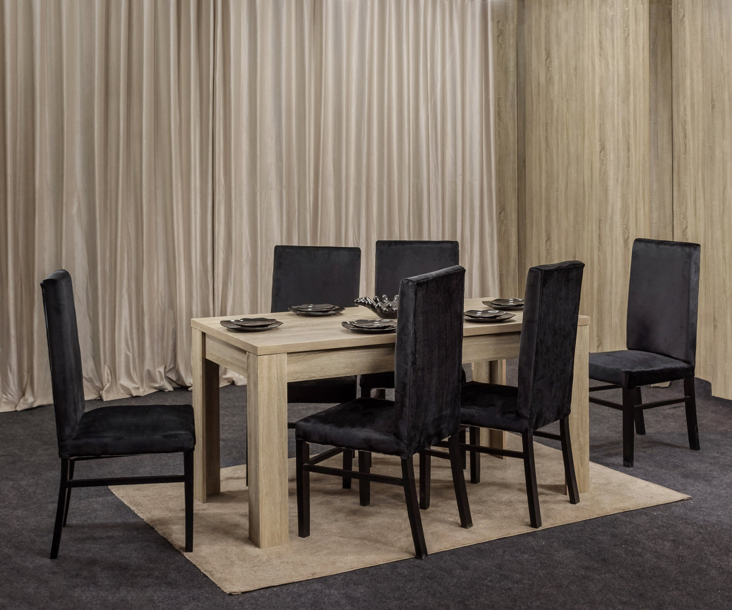 6-Seater Dining Table – Velvet Chairs, 160x80cm