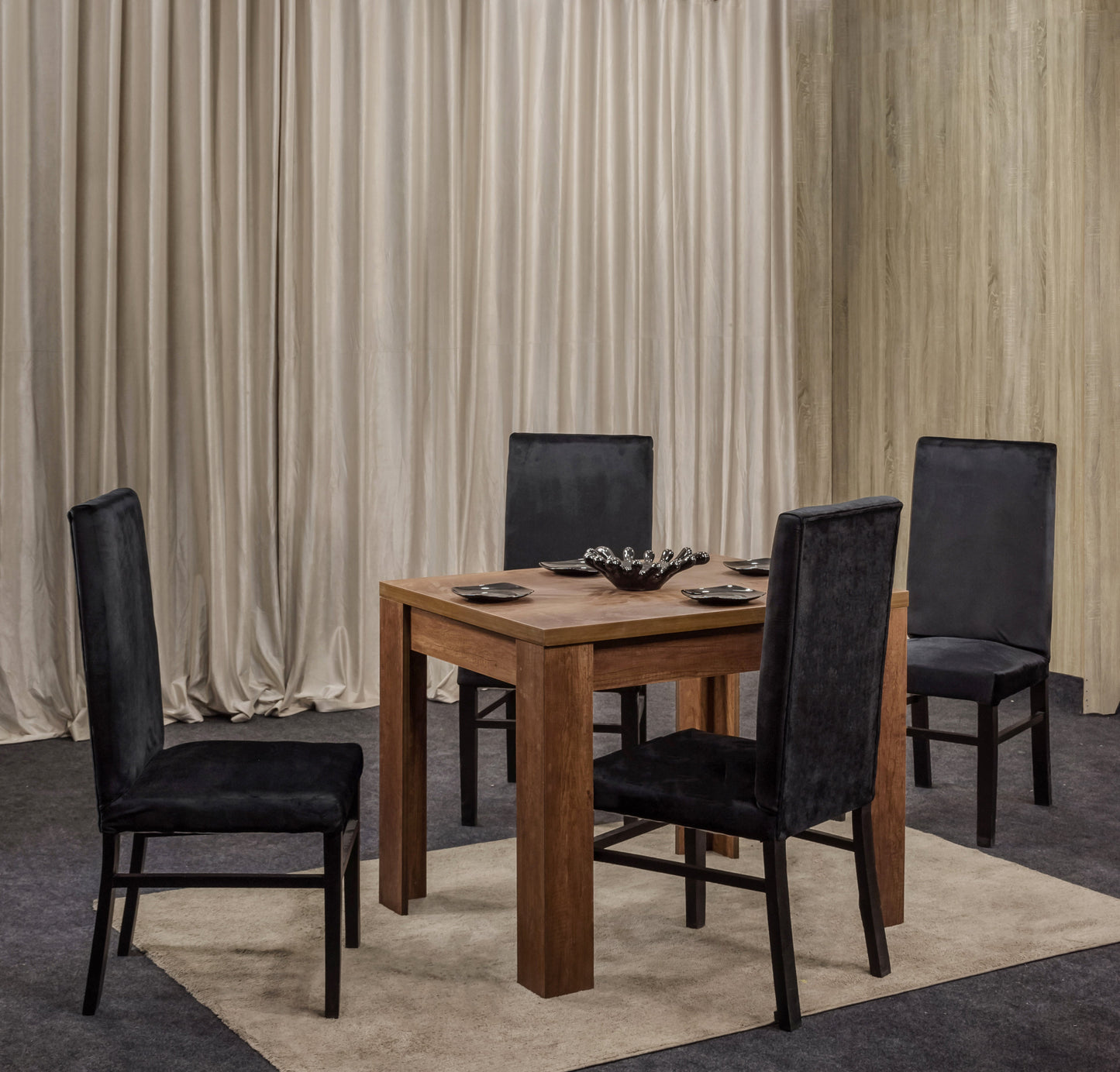 4-Seater Dining Table – Velvet Chairs, 140x80cm