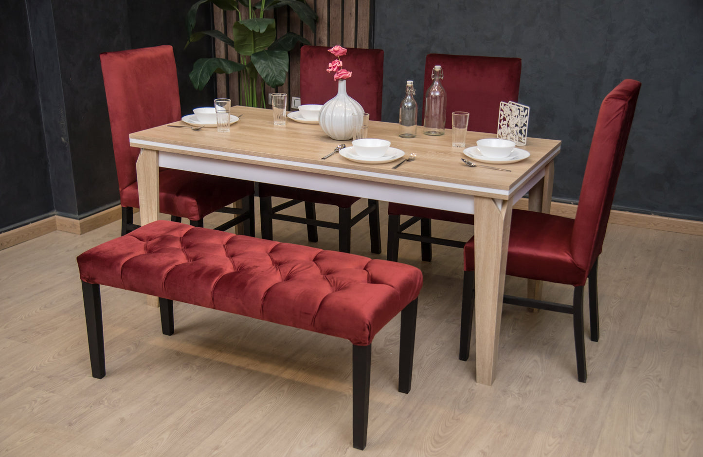 4-Seater Dining Table – Velvet Chairs, 160x80cm