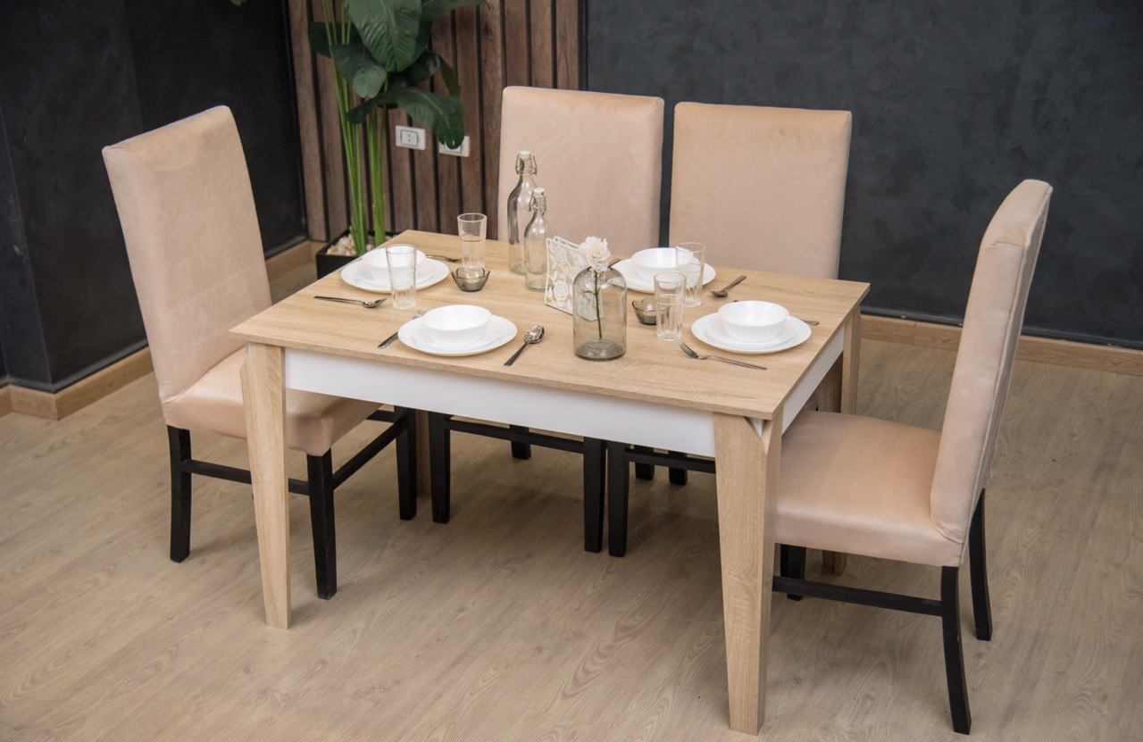 4-Seater Dining Table – Velvet Chairs, 120x80cm