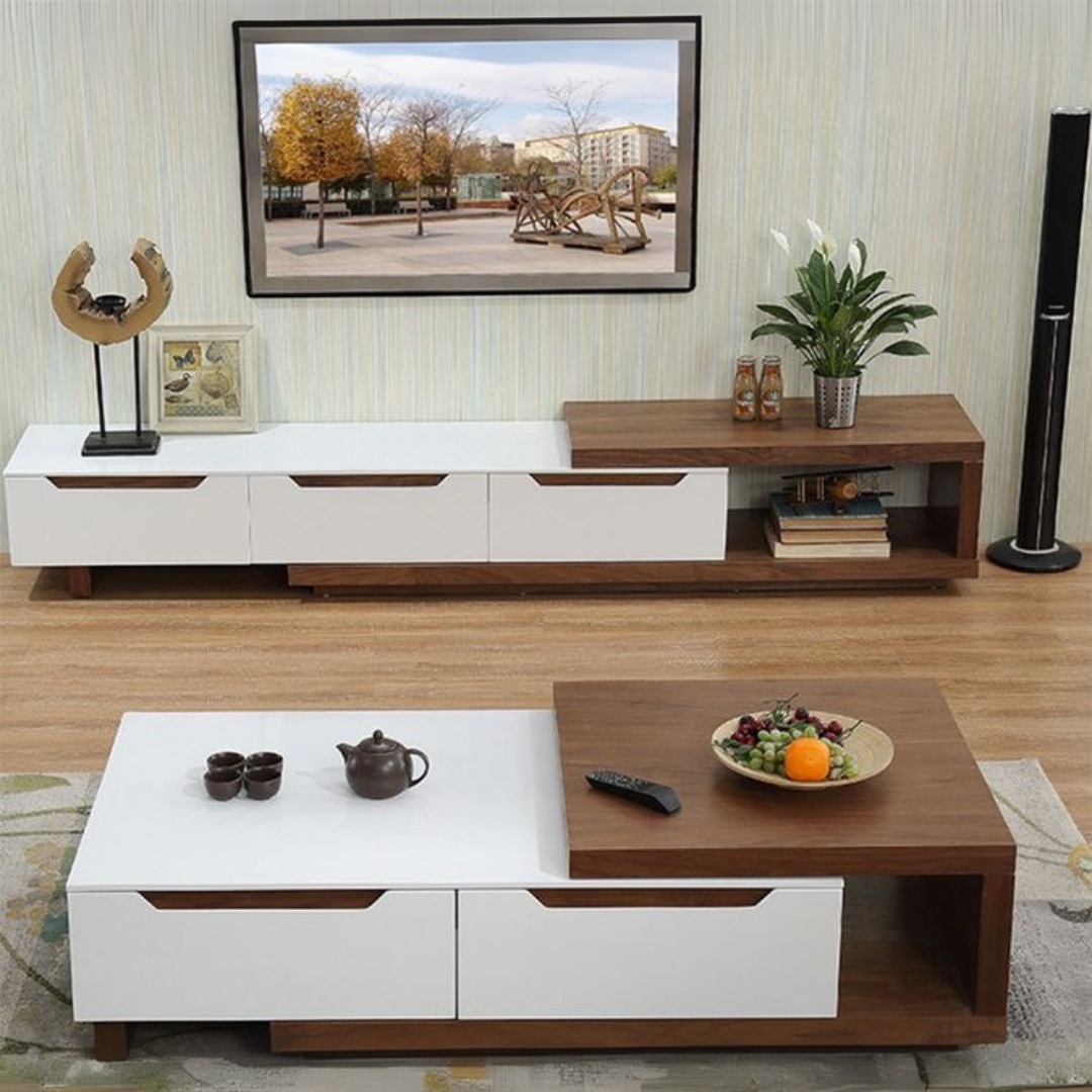 Table Set – White & Brown, 190x40cm