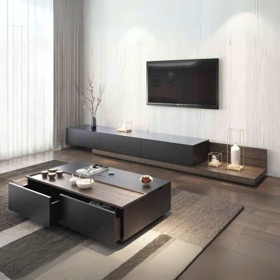Living Room Set Black & Wooden - 240 x 40 x 40 cm | SET31