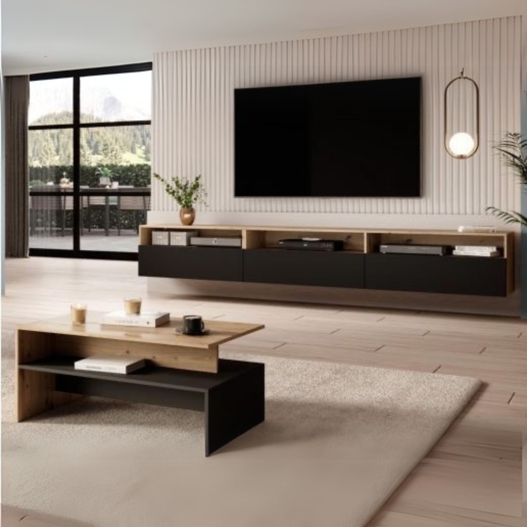 Table Set – Black & Wooden, 160x40cm