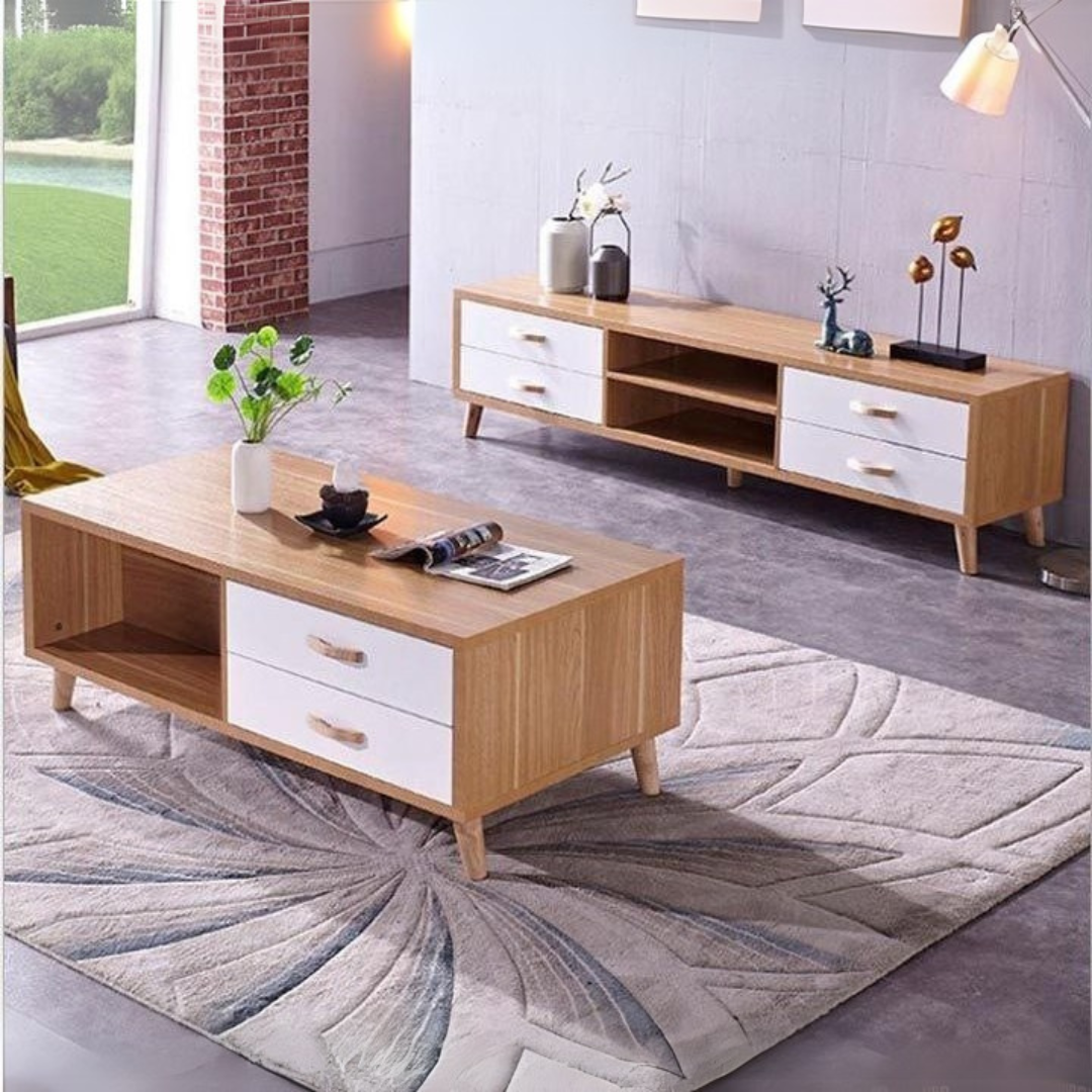 Table Set – White & Wooden, 180x40cm
