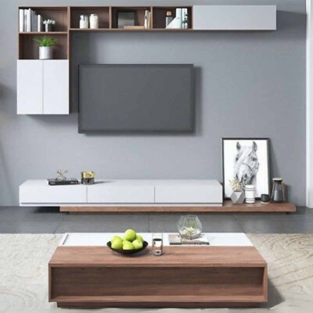 Living Room Set White & Wooden - 200 x 40 x 40 cm | SET9