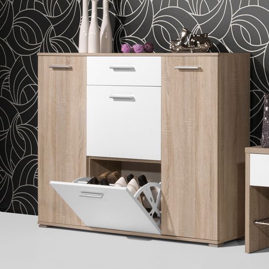 Large Shoe Rack – White & Wooden, 120x40cm