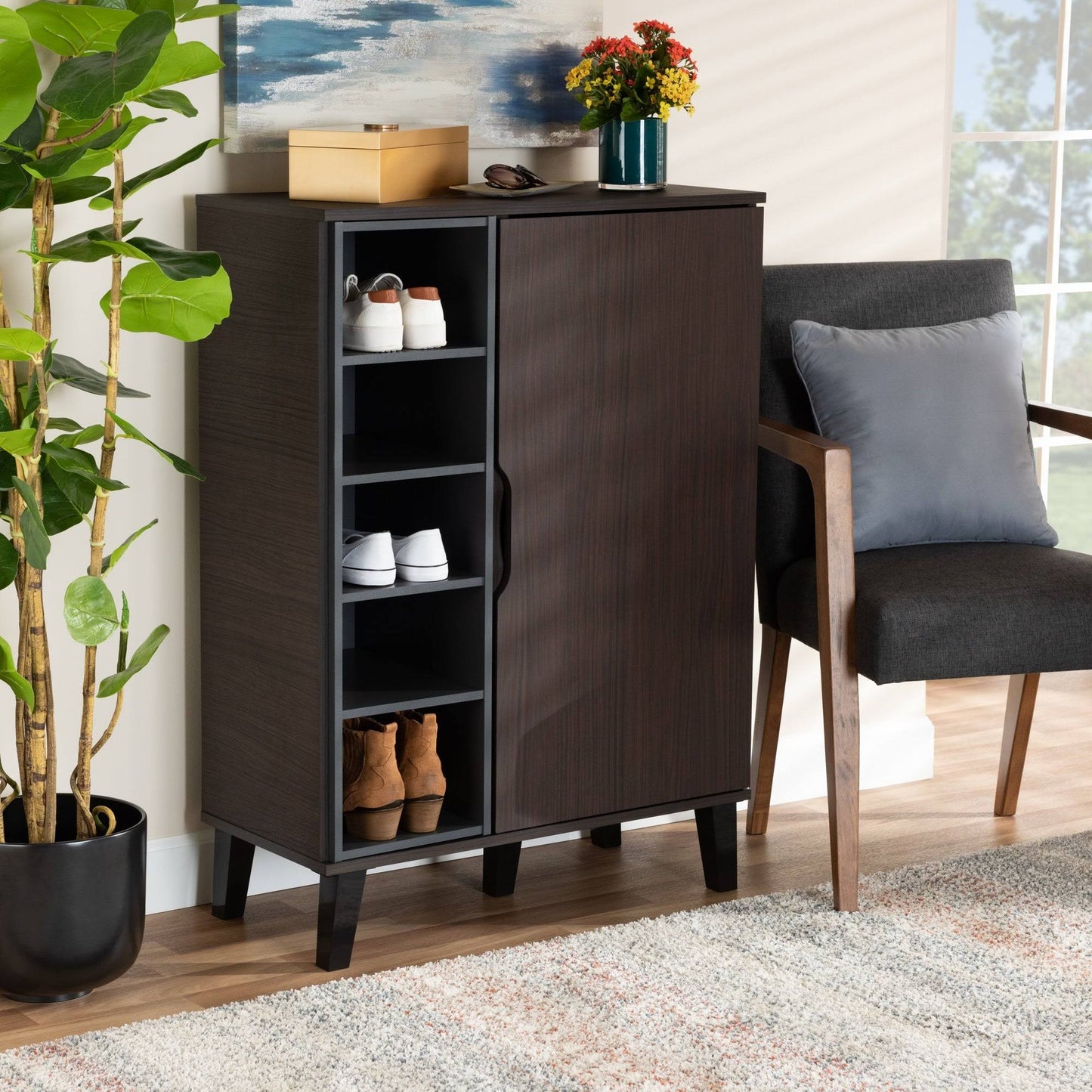 خزانة أحذية بنية اللون - 80 × 40 × 110 سم | SU57