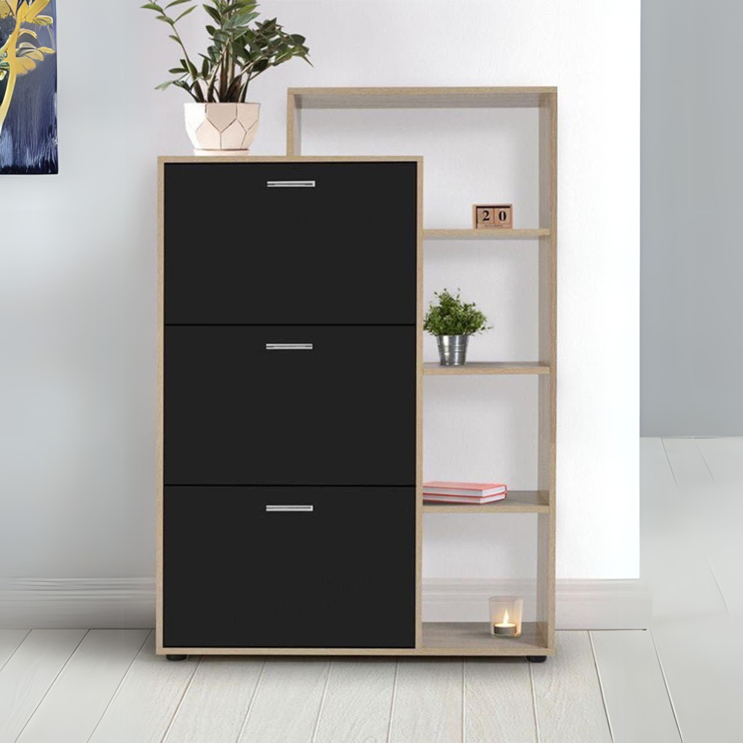 Shoe Rack – Wooden & Black, 90x40cm