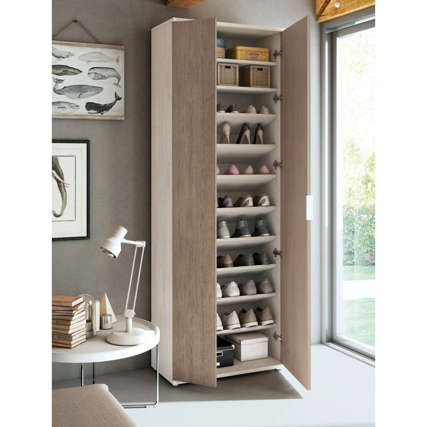 Slim Shoe Rack – White & Wooden, 80x40cm