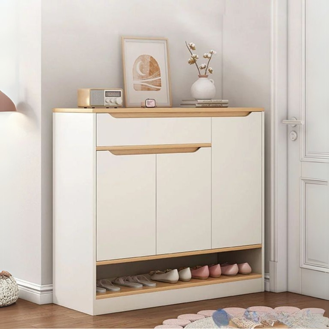 Large Shoe Rack – White & Wooden, 120x40cm