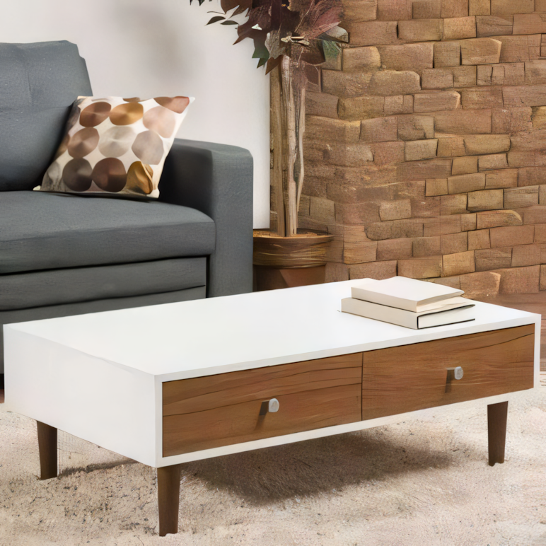 Large Side Table – White & Brown, 100x50cm