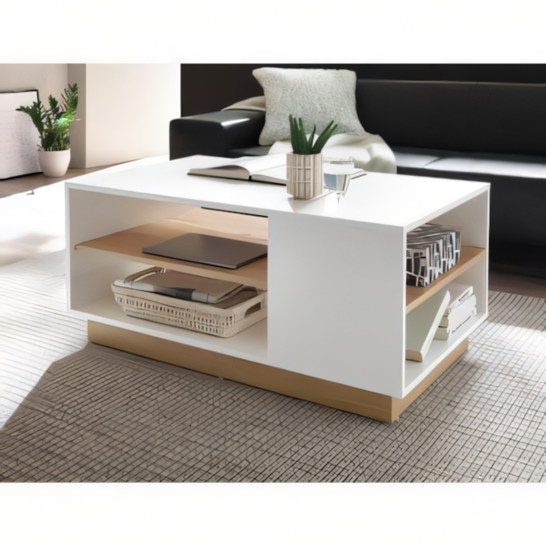 Side Table – White & Wooden, 80x50cm