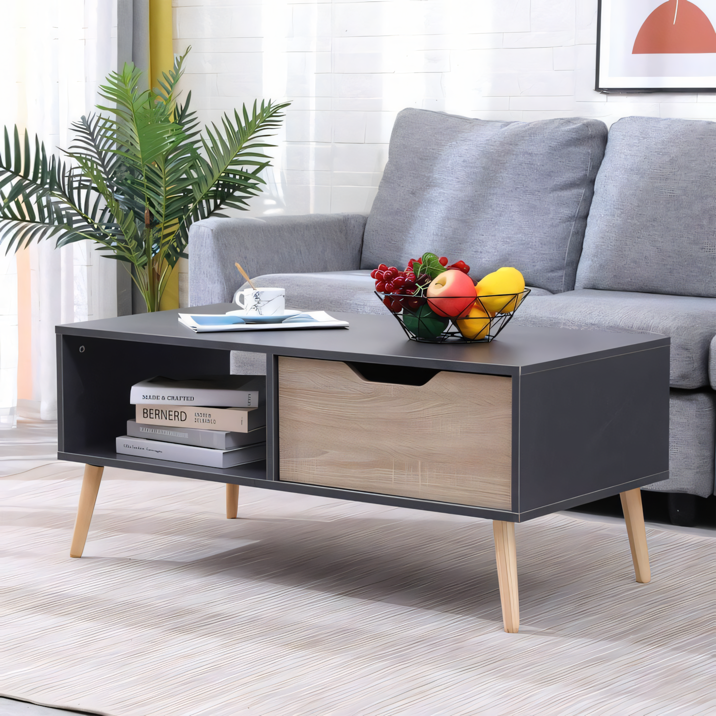 Large Side Table – Black & Grey, 100x50cm