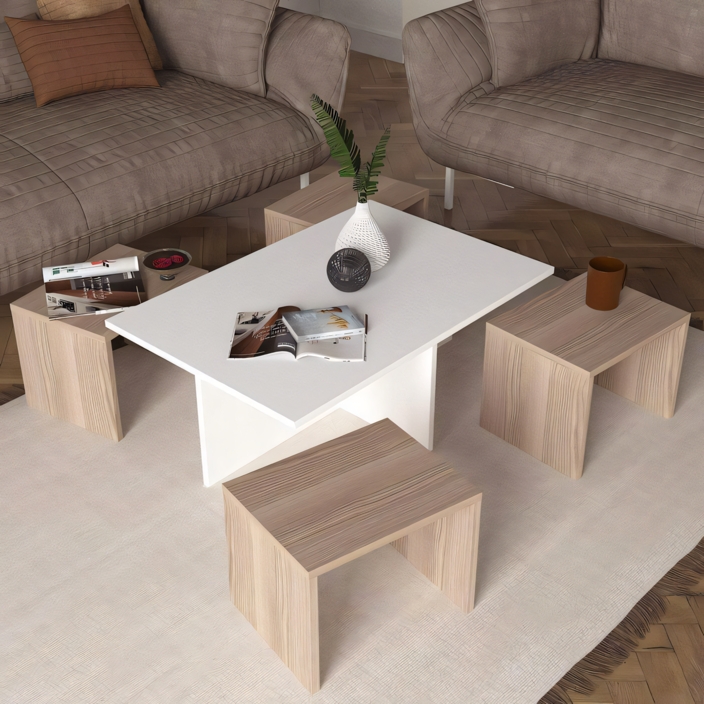 Large Side Table – White & Wooden, 100x60cm