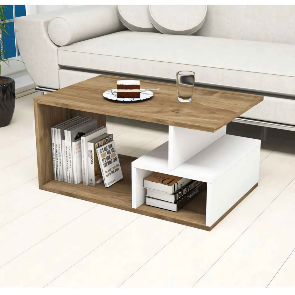 Large Side Table – Brown & White, 100x50cm