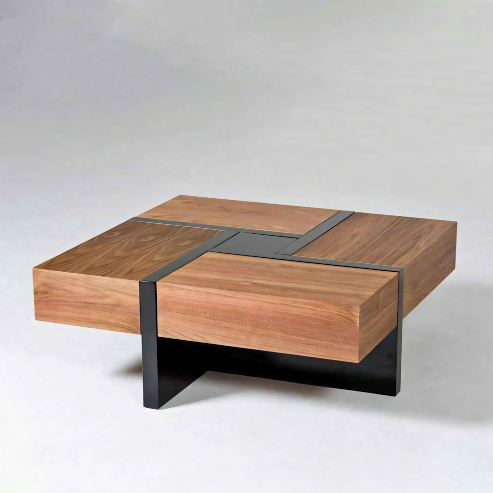 Side Table – Black & Wooden, 80x80cm