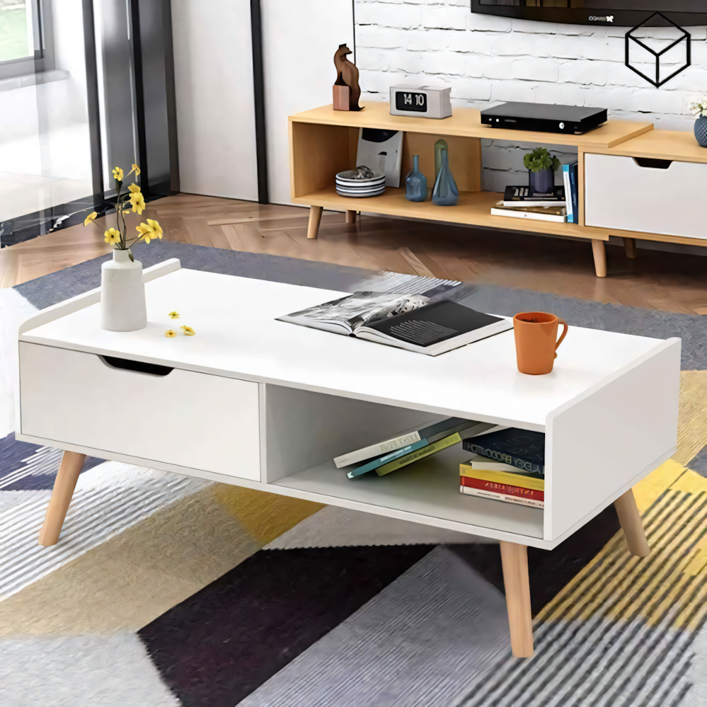 Large Side Table – White, 100x50cm