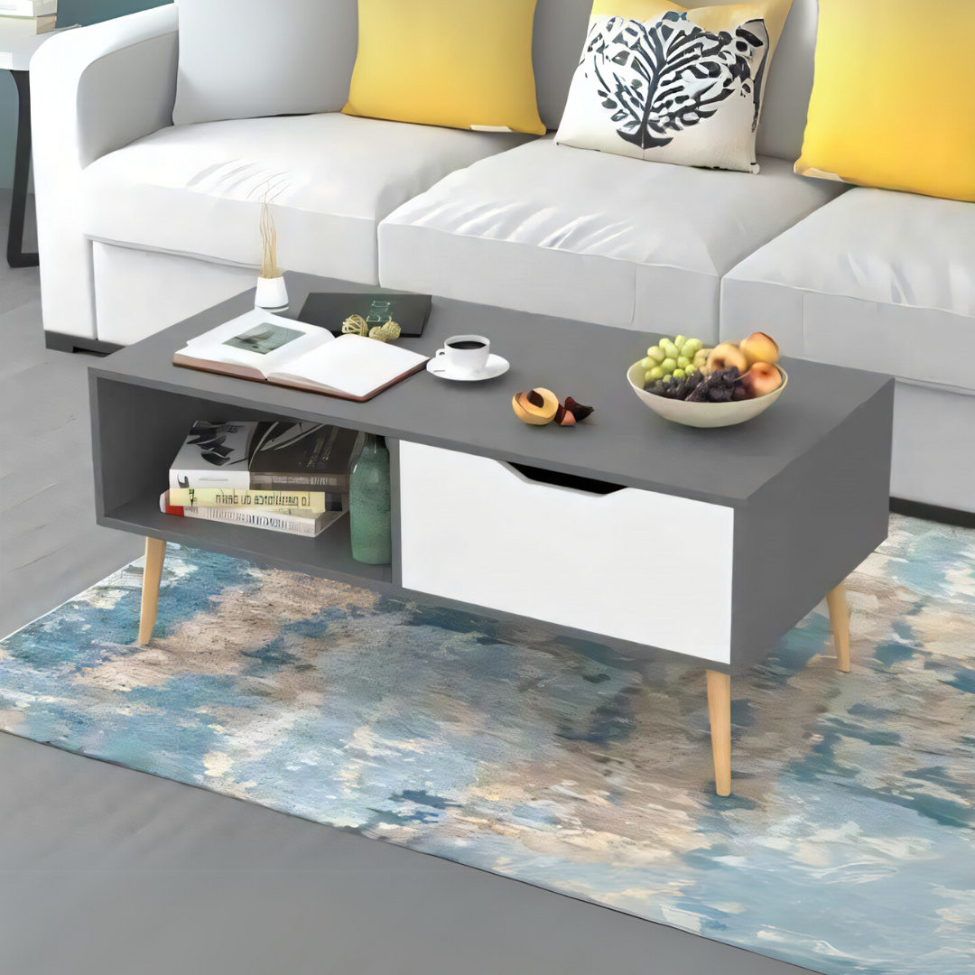 Large Side Table – Grey & White, 100x50cm