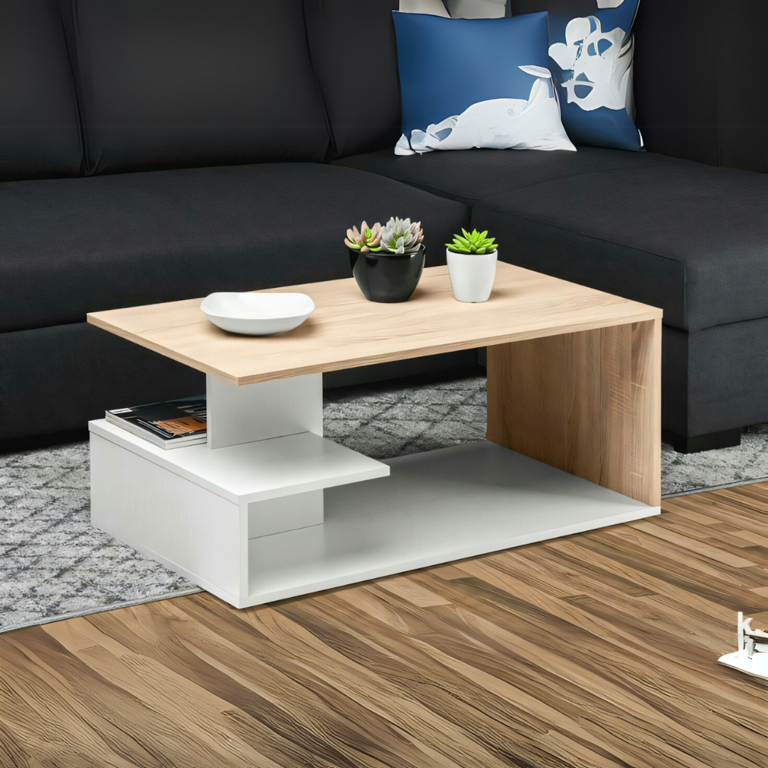 Large Side Table – Wooden & White, 100x50cm
