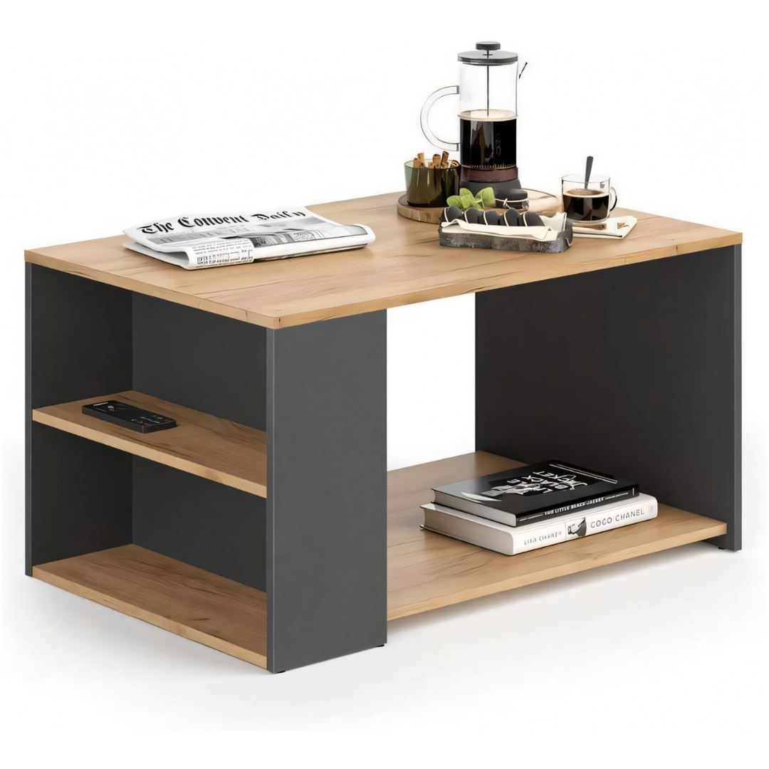 Side Table – Wooden & Black, 80x60cm