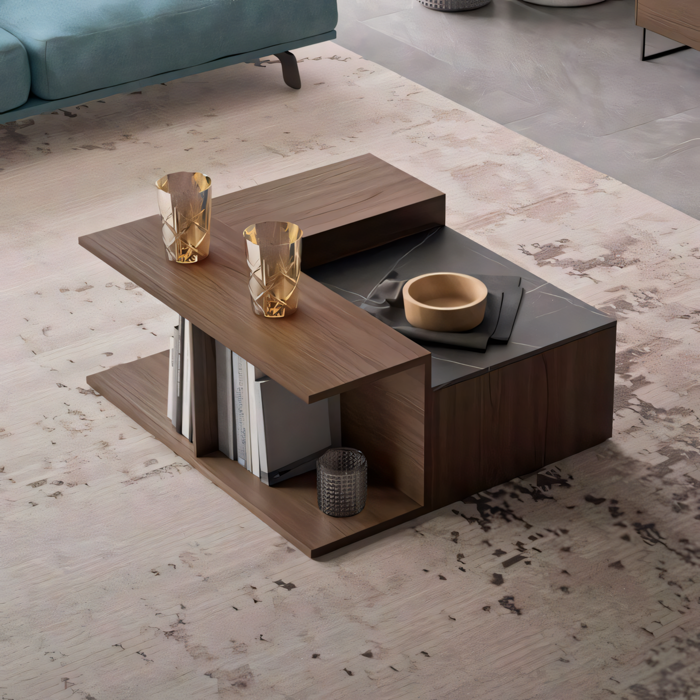Side Table – Brown & Black, 80x80cm