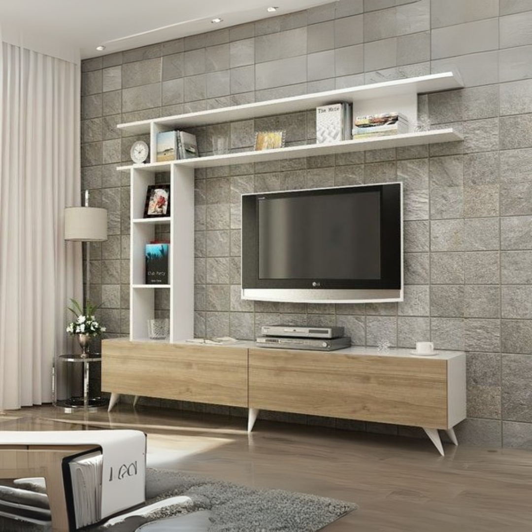 TV Unit – White & Wooden, 160x40cm