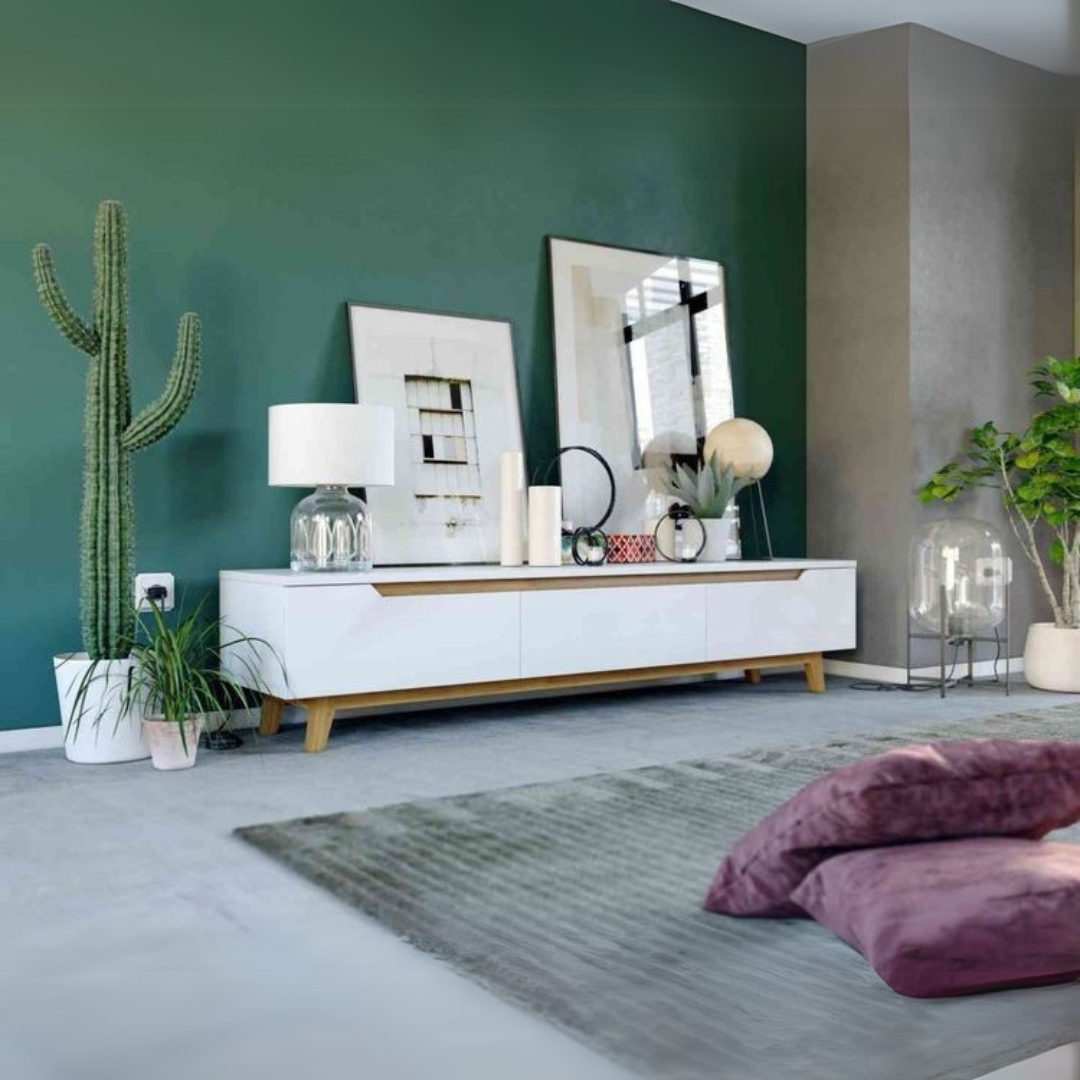 Large TV Unit – White & Wooden, 180x40cm