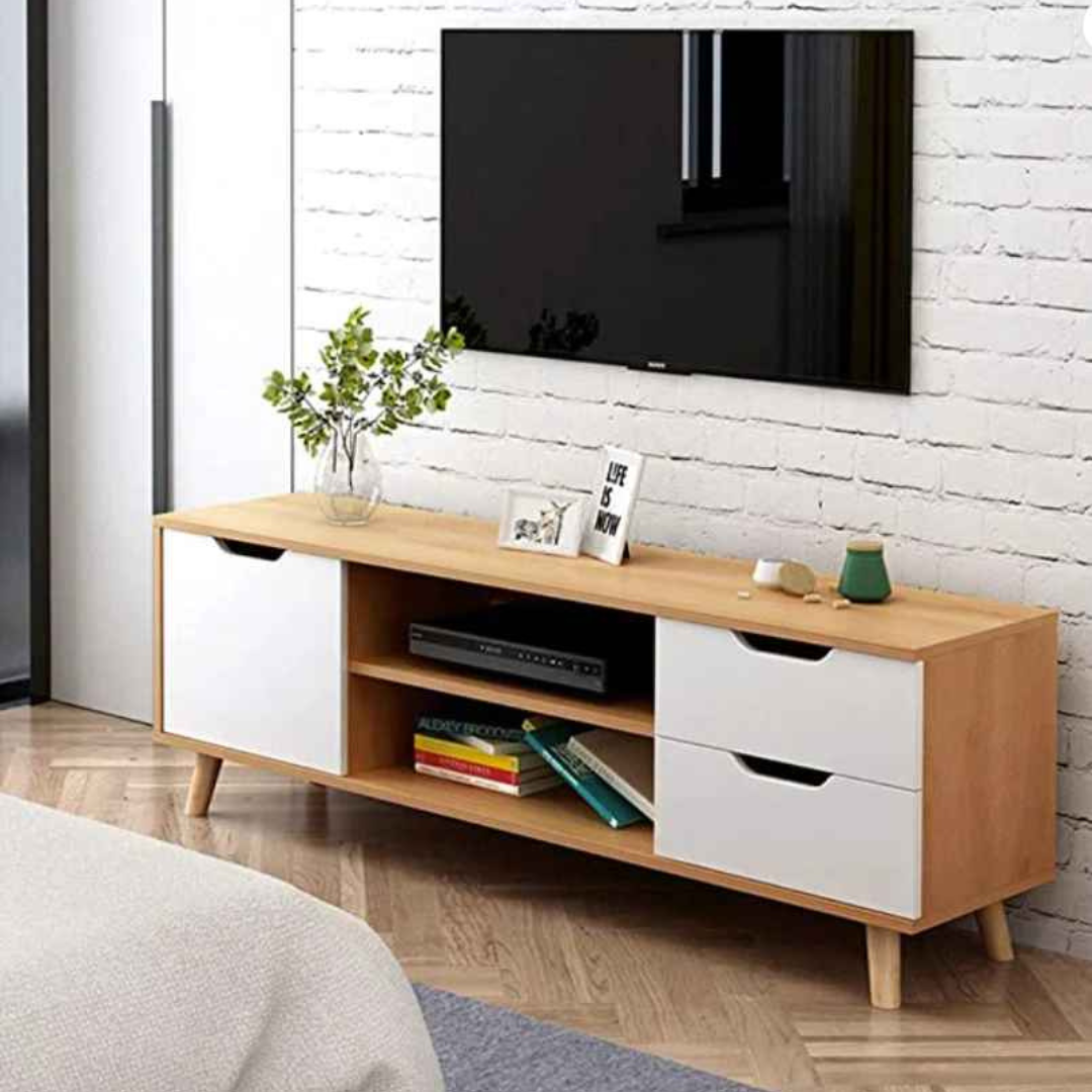 TV Unit – White & Wooden, 150x40cm