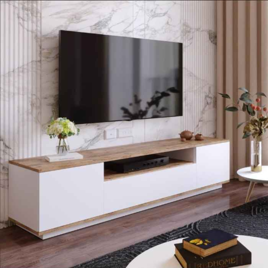 TV Unit – White & Wooden, 160x40cm