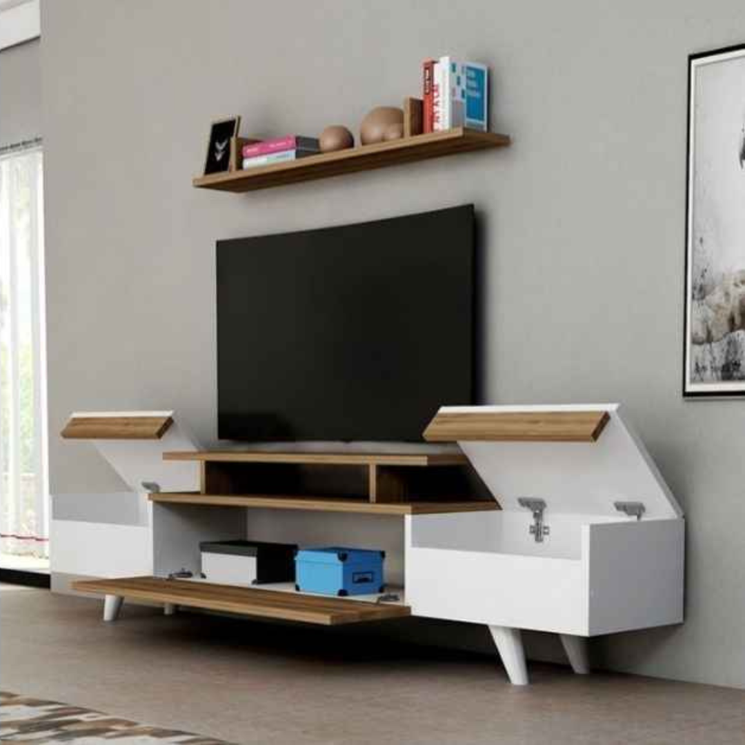 TV Unit – White & Wooden, 160x40cm