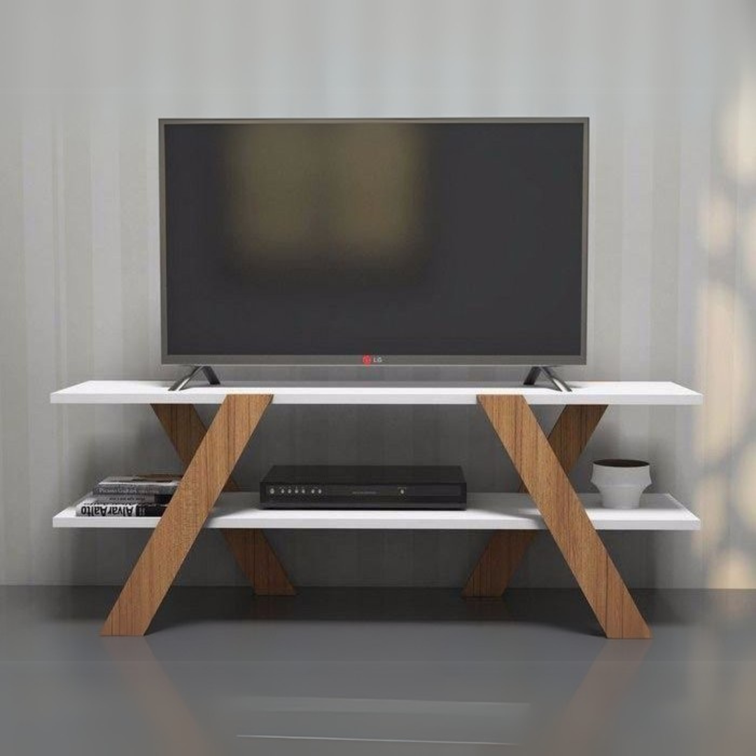 Compact TV Unit – White & Wooden, 120x30cm