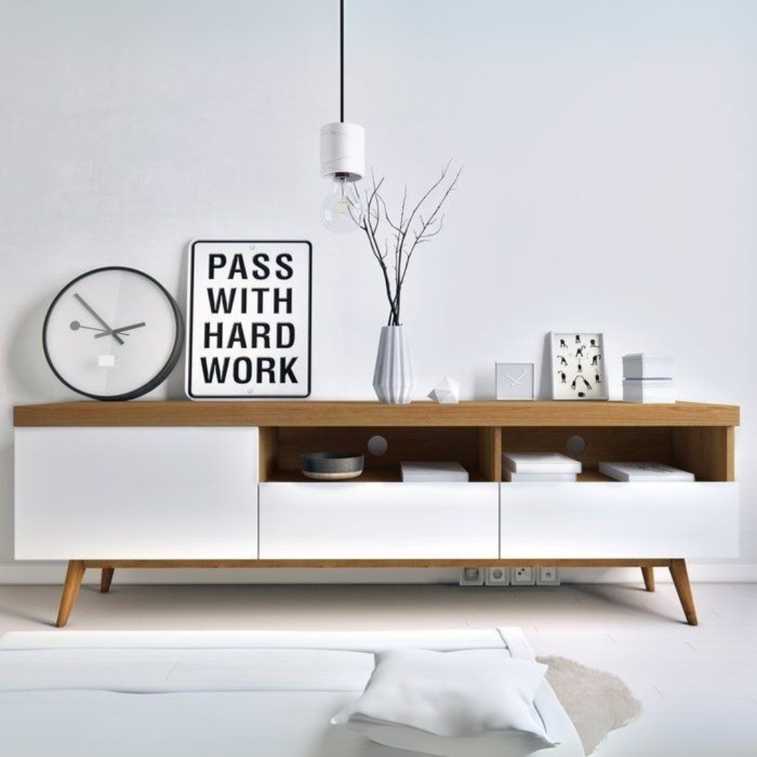 TV Unit – White & Wooden, 160x40cm