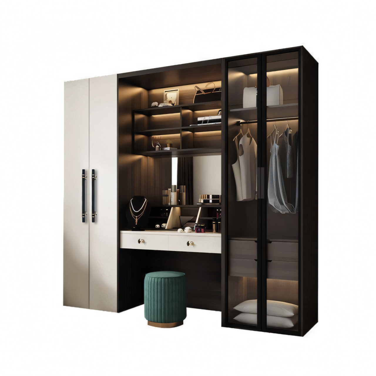 Spacious Wardrobe – White & Black, 240x50cm