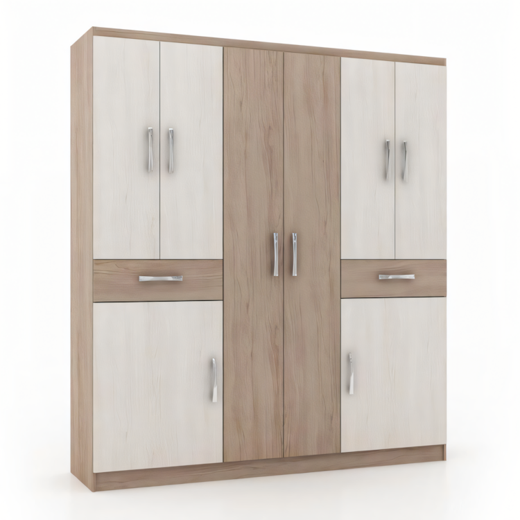 Spacious Wardrobe – White & Wooden, 180x50cm