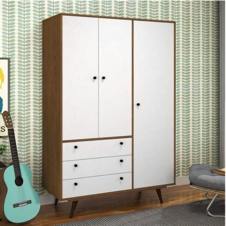 Compact Wardrobe – Wooden & White, 120x50cm