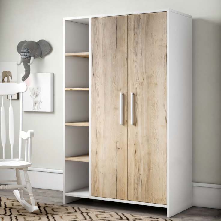 Compact Wardrobe – Wooden & White, 120x50cm