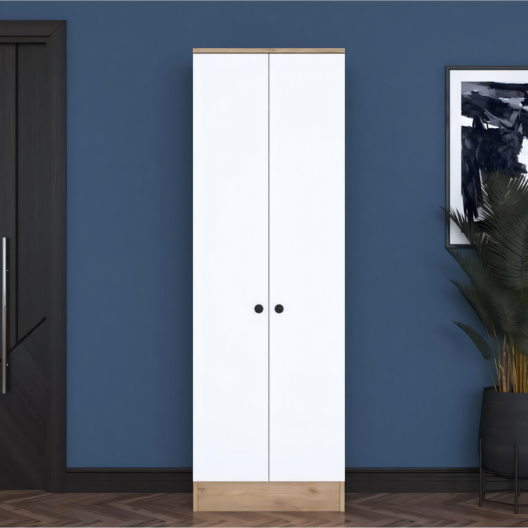 Compact Wardrobe – Wooden & White, 80x50cm