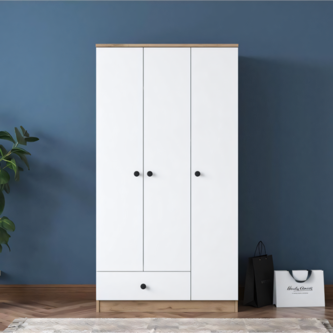Compact Wardrobe – Wooden & White, 120x50cm