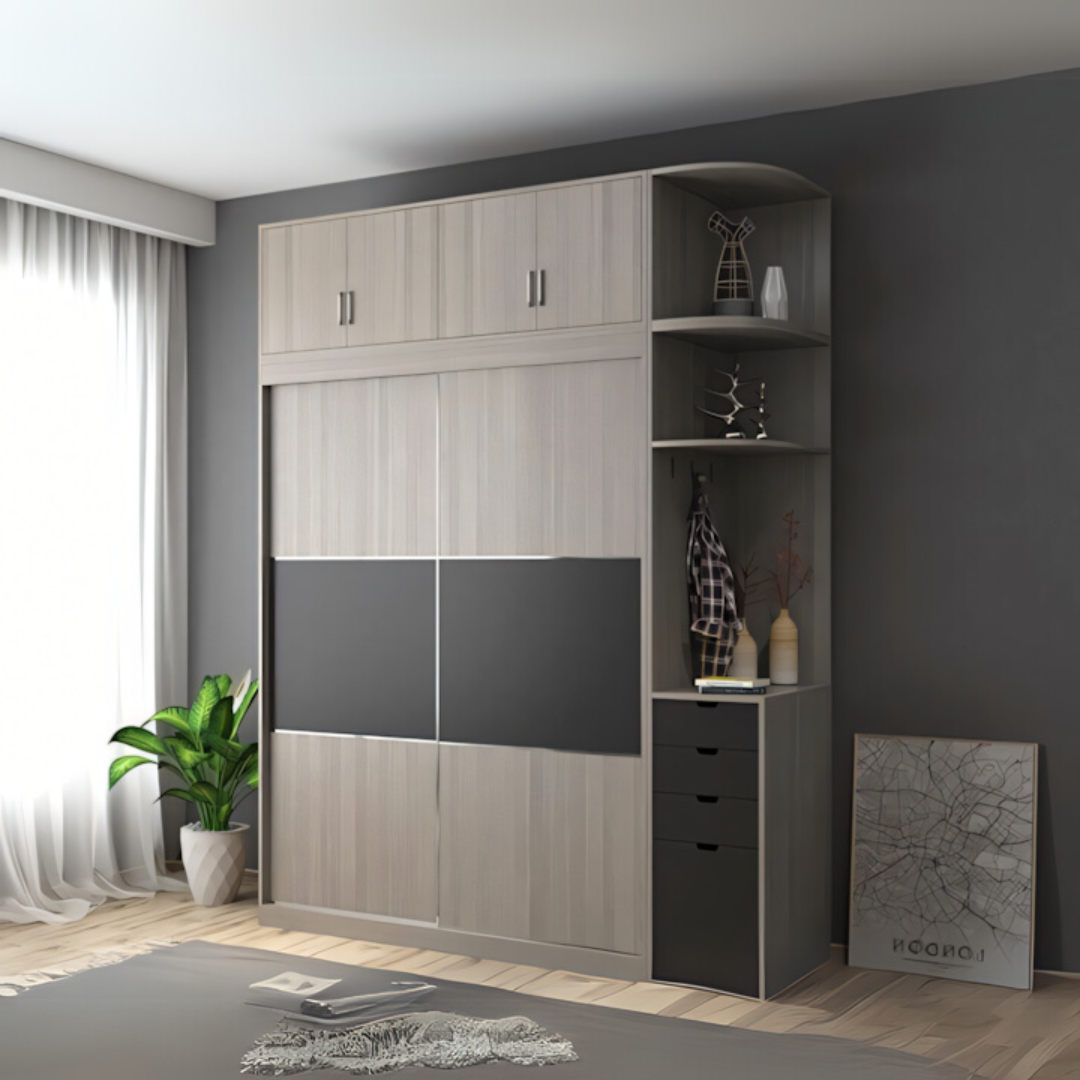 Spacious Wardrobe – Grey & Wooden, 180x50cm