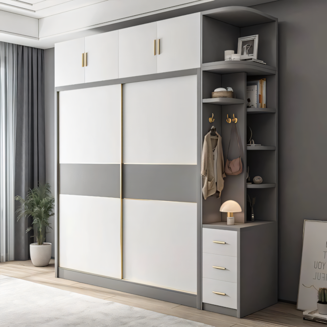 Spacious Wardrobe – White & Grey, 180x50cm