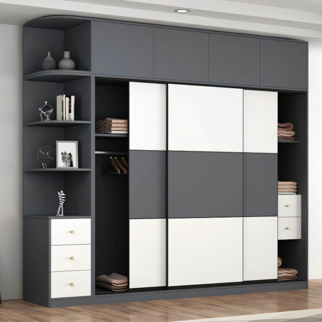 Spacious Wardrobe – White & Black, 240x50cm