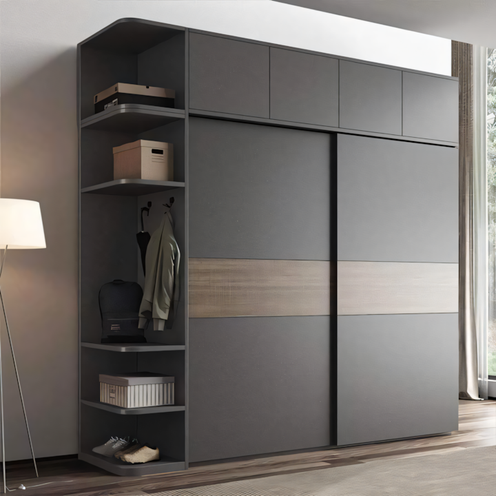 Spacious Wardrobe – Black & Wooden, 180x50cm