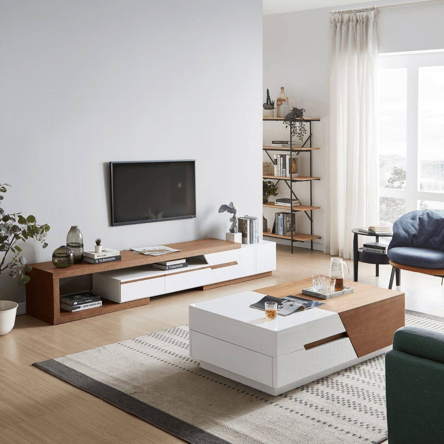 Table Set – White & Wooden, 220x40cm