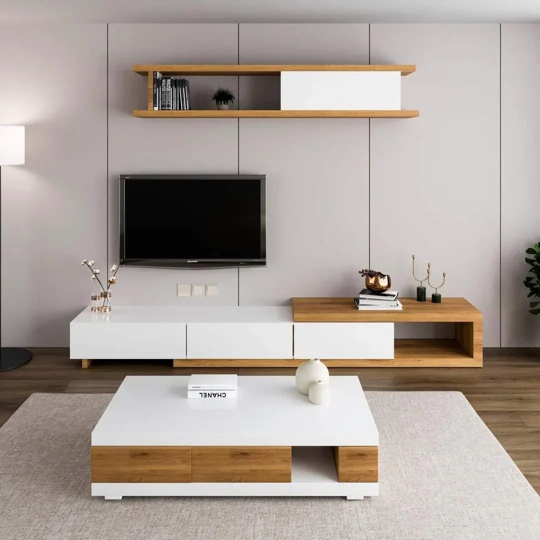 Table Set – White & Wooden, 200x40cm